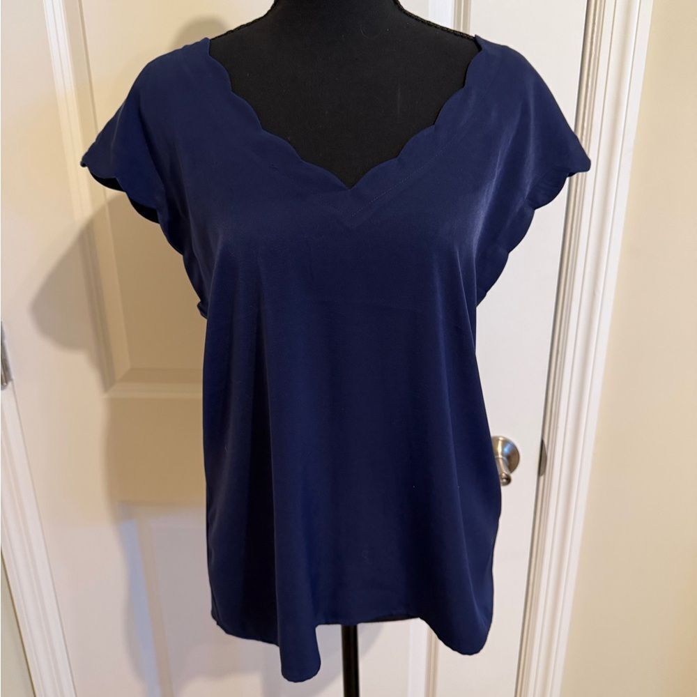 NWT Express Navy Blue Scallop V-Neck Blouse